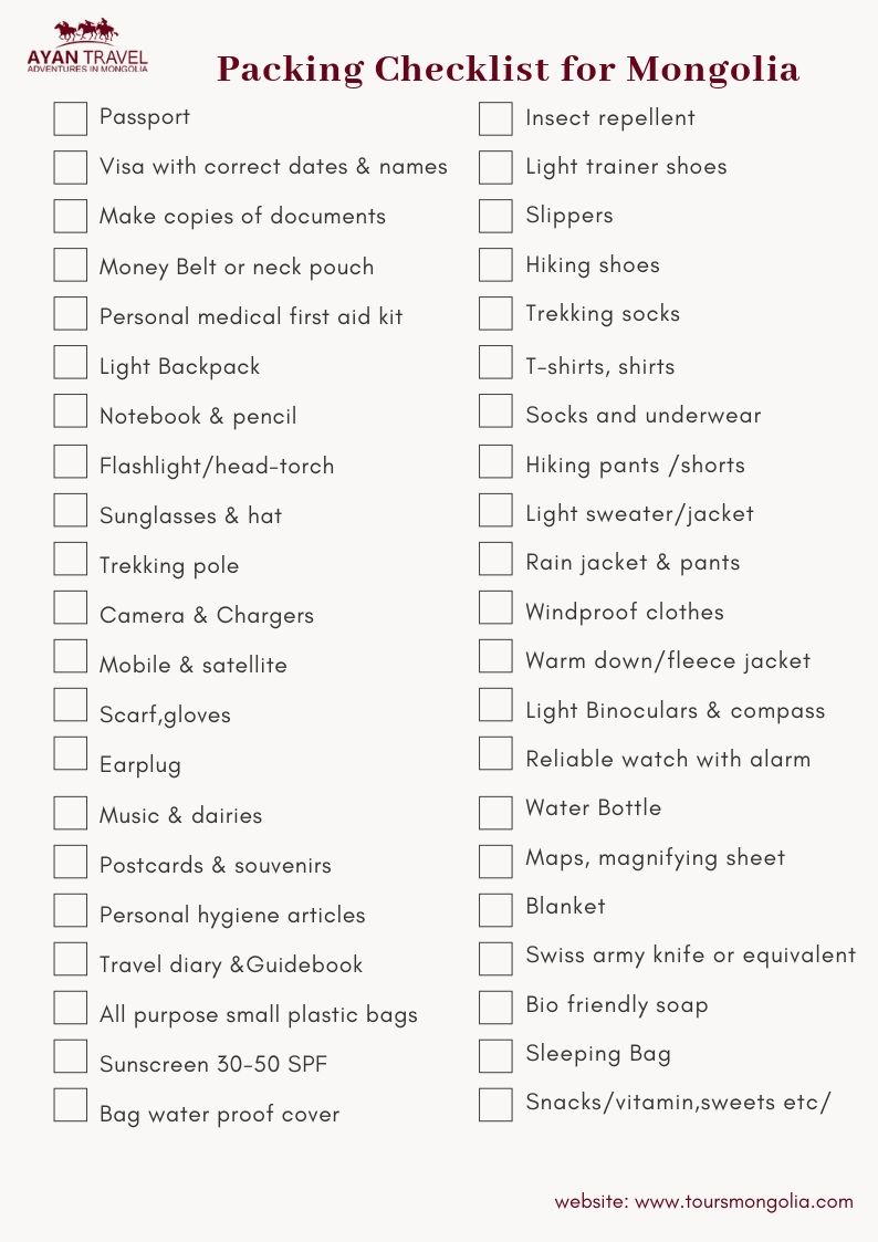 mongolia packing checklist 